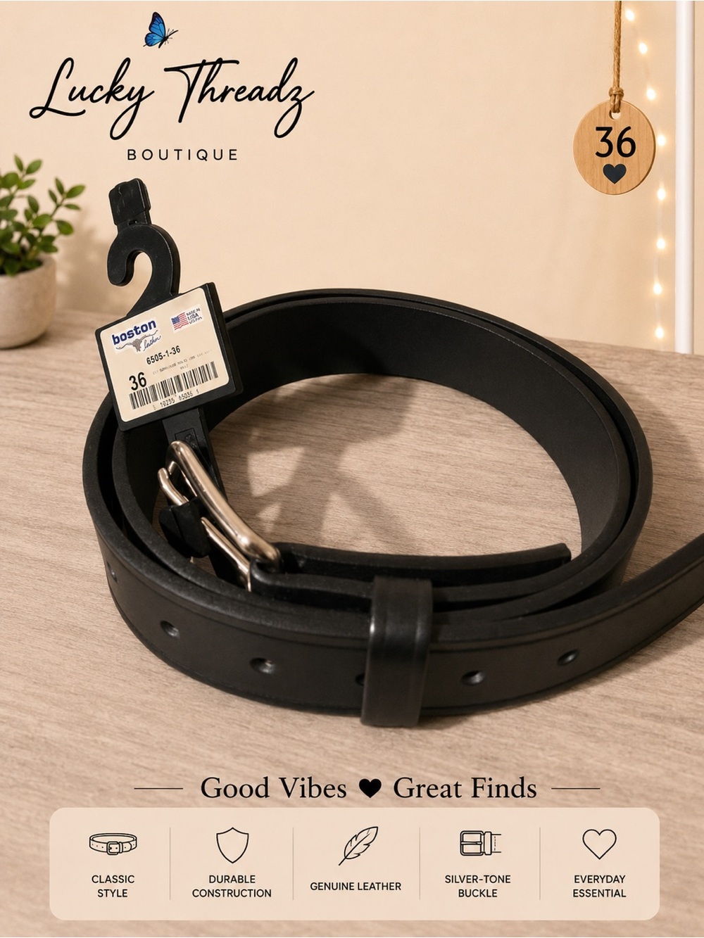 Boston Leather Made in USA 1.5” Duty Belt Size 36 Black Genuine Leather
